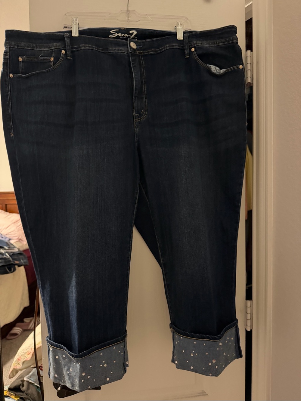 Seven7 Dark Indigo Rolled Cuff Boyfriend Jeans
